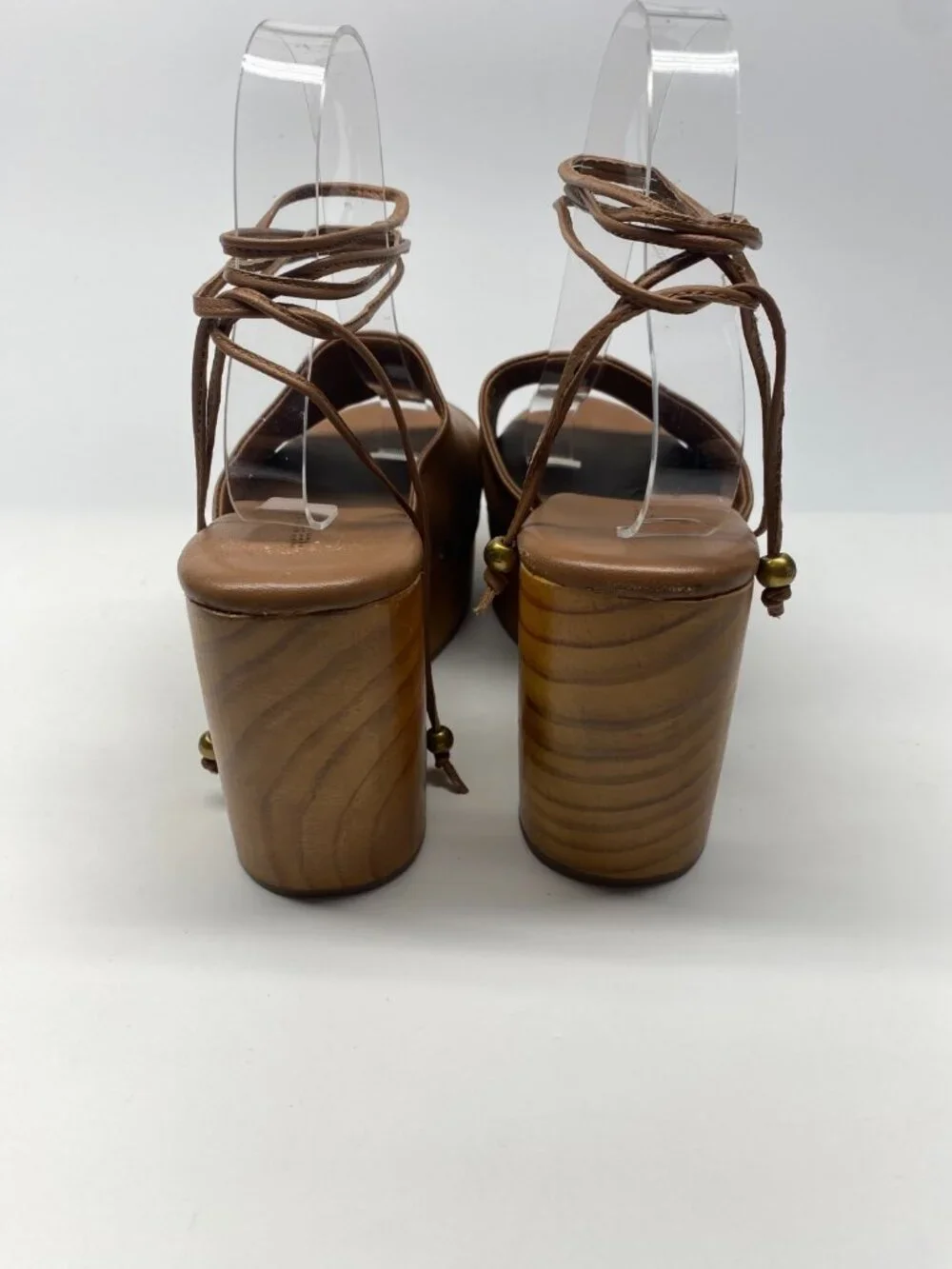 Free People Womens Front Row Wrap Clogs Luggage Leather Brown Platform Wedge 9.5